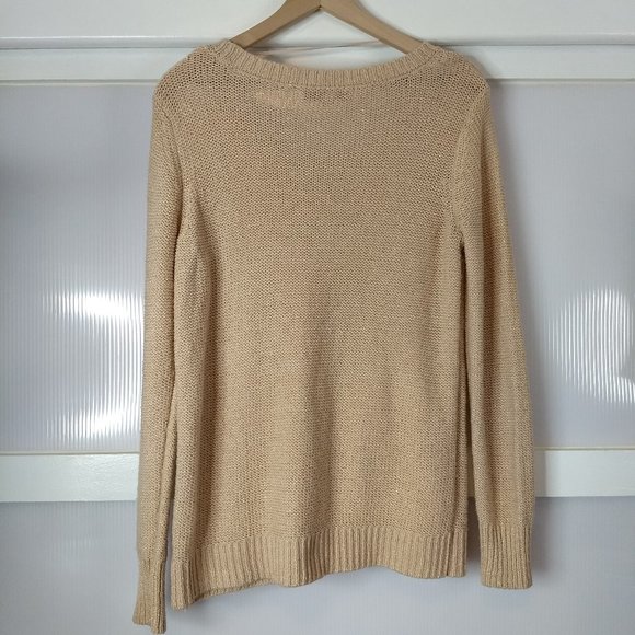 Lauren Conrad LC Pink Sparkle Knit Sweater Lace Heart Applique Large Long Sleeve - Picture 5 of 11